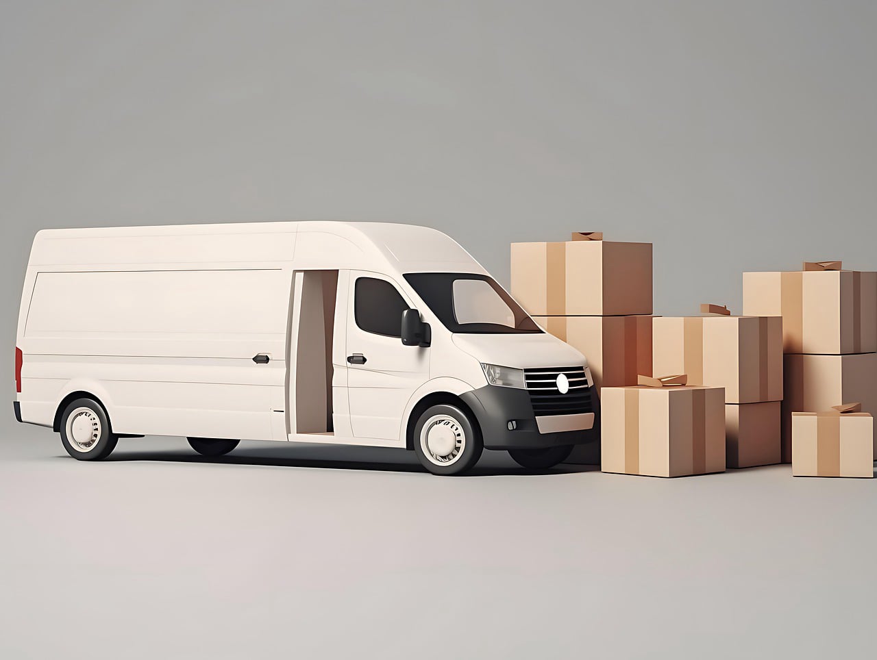 A panel van collecting a stack of boxes.