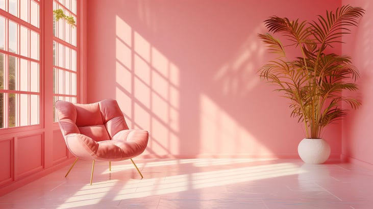 Pink room with chair and plant